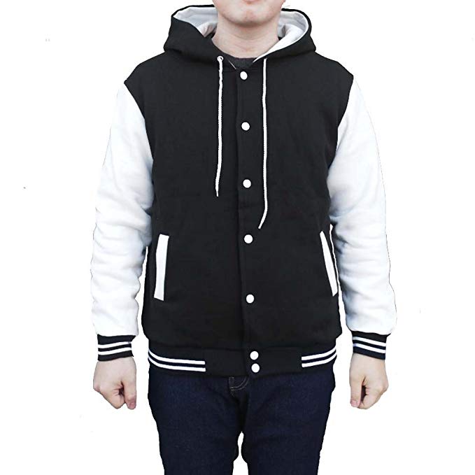 Men's Hood Baseball Varsity Jacket White