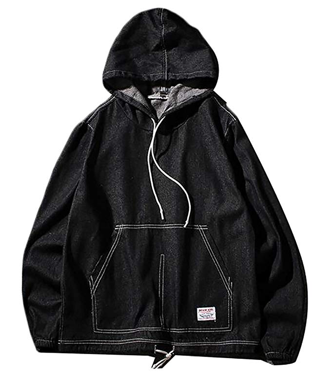 YUNY Mens Drawstring Sweatshirt Jackets Loose Denim Hoodie