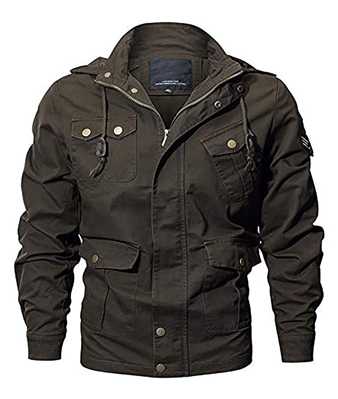 MAGE MALE Men's Cotton Military Army Jackets Outdoor Windbreaker Lightweight Tactical Coat Removable Hood