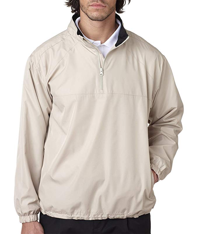 UltraClub Men's Quarter Zipper Wind & Water Resistant Windshirt