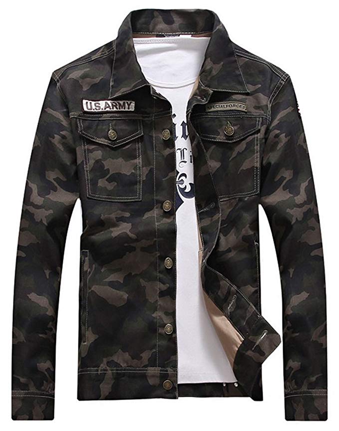 LifeHe Men Camouflage Slim Fit Denim Jacket Jeans Coat 2017