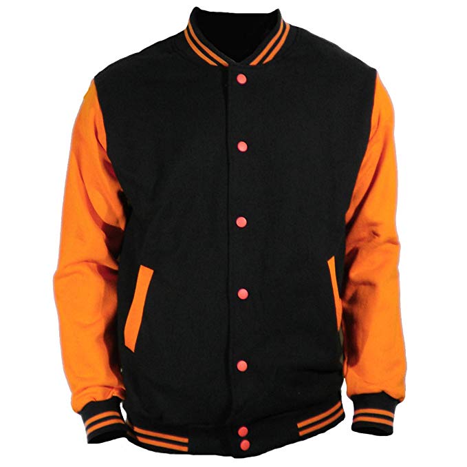 U World Men's Basic Cotton Baseball Varsity Jacket Orange