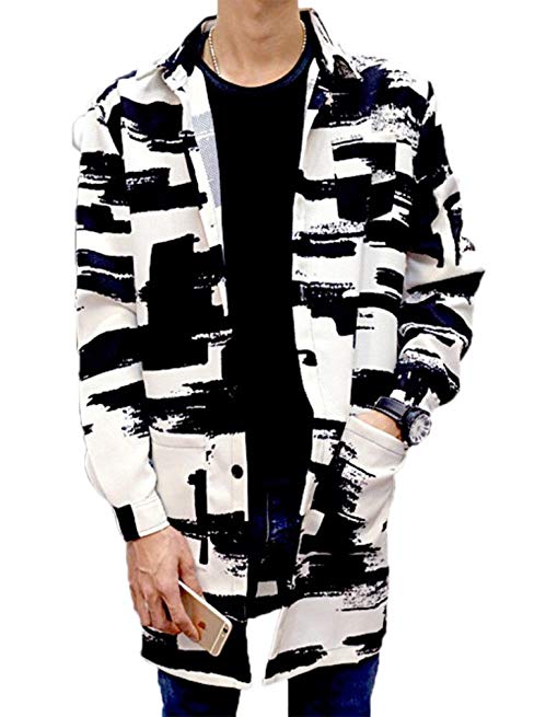 Bstge Mens Fashion Long Cardigan Loose Button Windbreaker Jacket