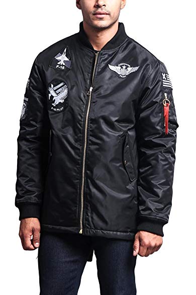 G-Style USA Men's Patched Long Length MA-1 Bomber Parka Jacket