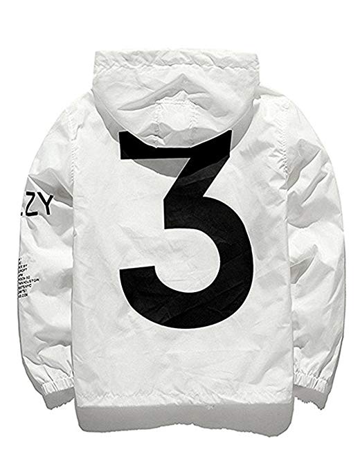 Showlovein Men Waterproof Letter Print Jacket Hip-Pop Long Sleeve Hooded Anti-Sun Hoodie Streetwear(Black White, XS-XL)