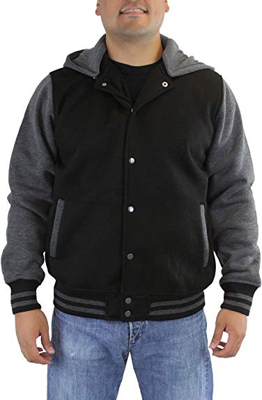 ToBeInStyle Men’s Varsity Jacket with Removable Hood