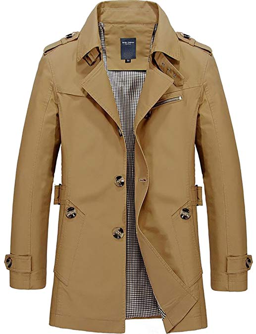 Cruiize Mens Classic Slim Single Breasted Trench Coat with Belt