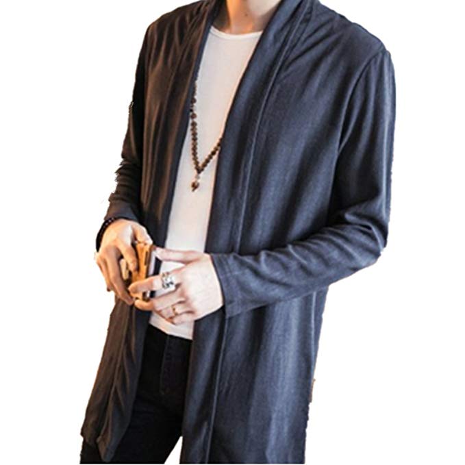 Men Cotton Cardigan Coat Jacket Long Plus Size Loose Casual Vintage Chinese Ethnic Style Yukata Top