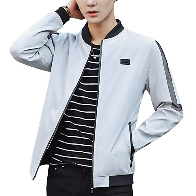 Sun Lorence Men's Fashion Slim Fit Baseball Collar Zipper Casual Bomber Jacket Coat