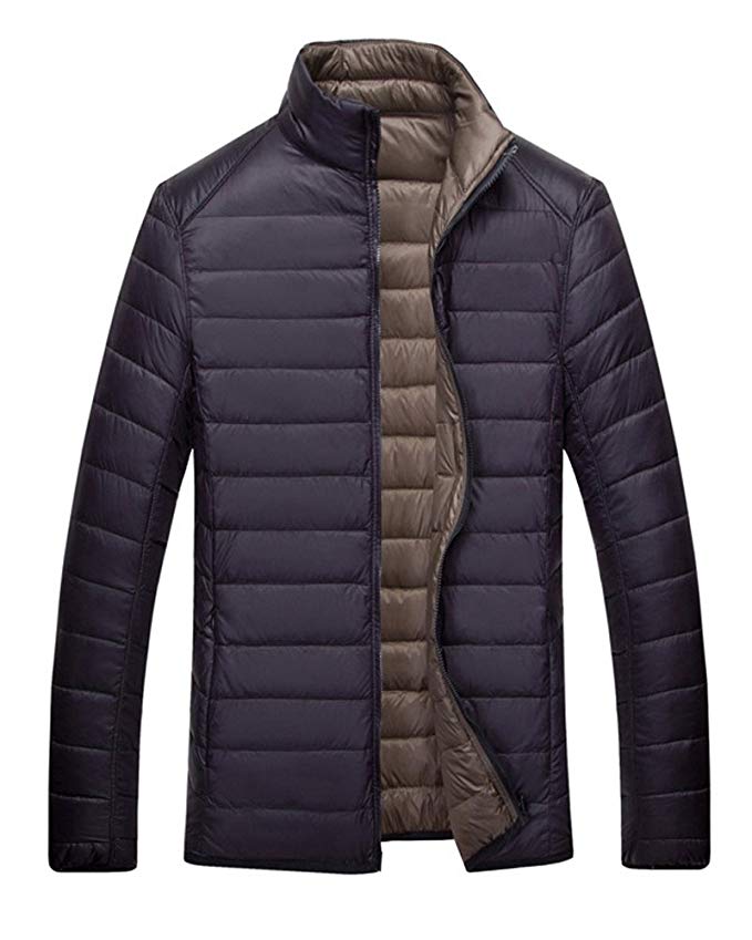 Vcansion Men's Classic Reversible Stand Collar Lightweight Down Jacket