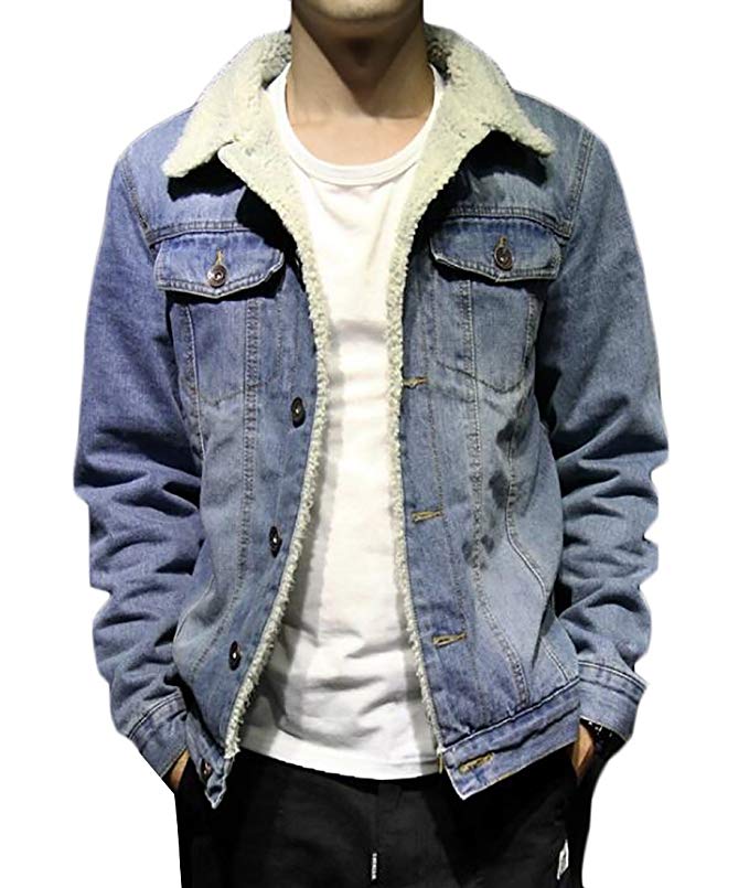 UUYUK-Men Warm Winter Slim Denim Jacket Thicken Lamb Fur-Lined