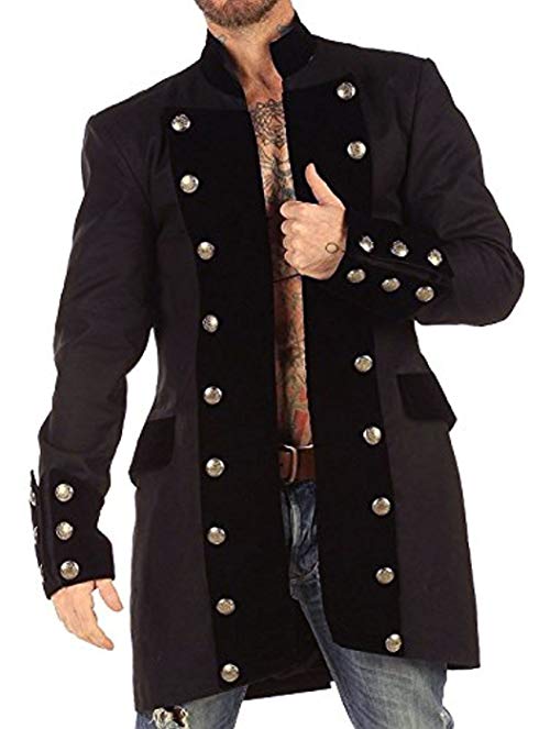 Eimee Men's Cotton Gothic Steampunk Vintage Dress Coat Pirate Miltary Top SPVL