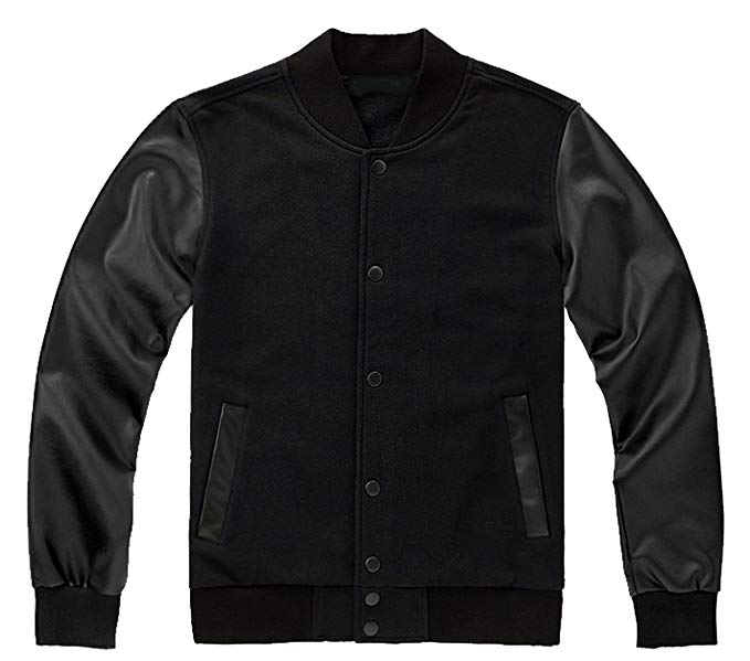 U World Faux Leather Cotton Varsity Baseball Jacket Black