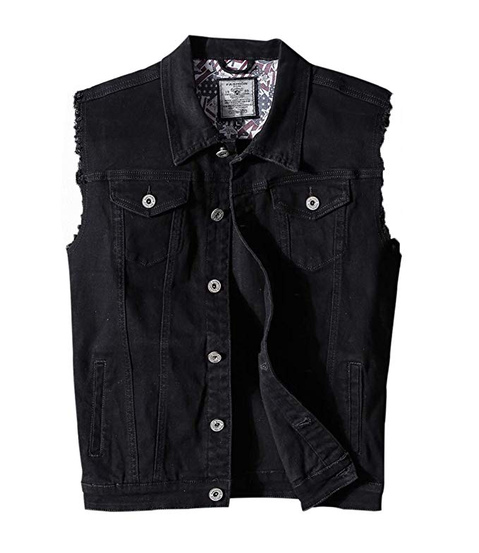 Heihuohua Men's Casual Button-Down Denim Vest Trucker Jean Jacket