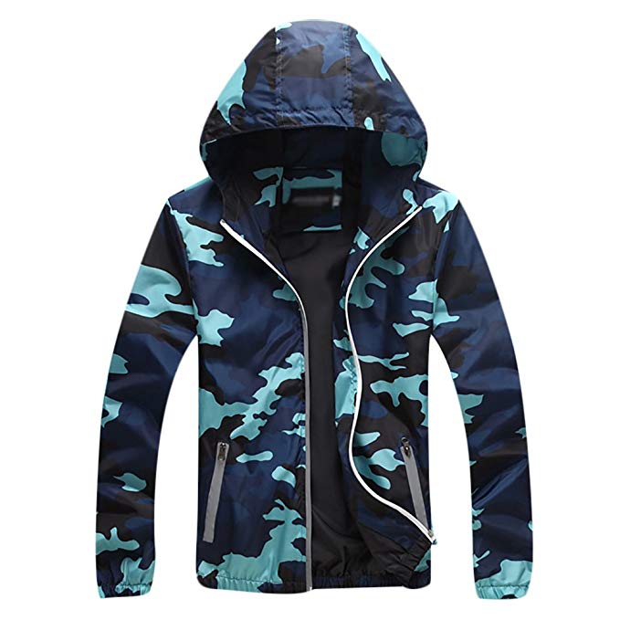 IyMoo Unisex Cycling Jacket Water Resistant Camouflage Running Nightrider Hooded Coat Windbreaker Skin Coat for Men and Women