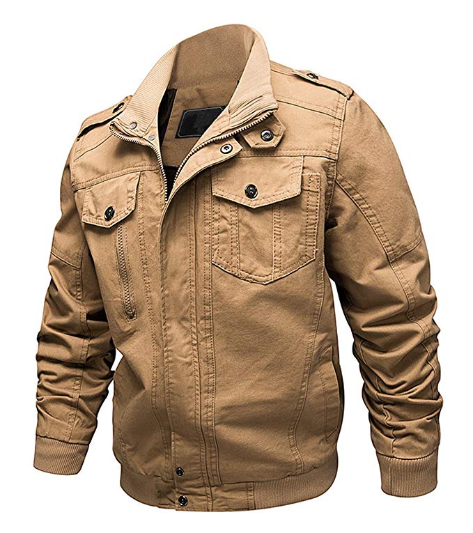 Chartou Men's Casual Military Zip-Snap Lightweight Cotton Field Jackets Outwear