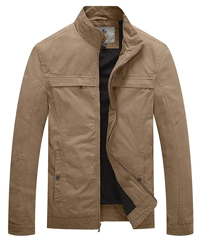 WenVen Men's Stand Collar Lightweight Military Jacket