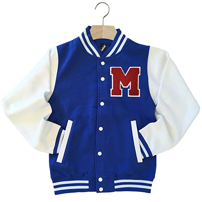 VARSITY BASEBALL JACKET UNISEX PERSONALISED WITH GENUINE US COLLEGE LETTER M