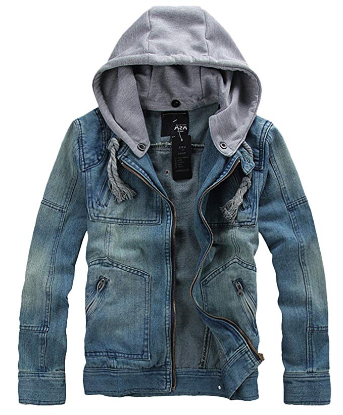 Chouyatou Men's Rugged Wear Unlined Denim Jacket With Detachable Hood