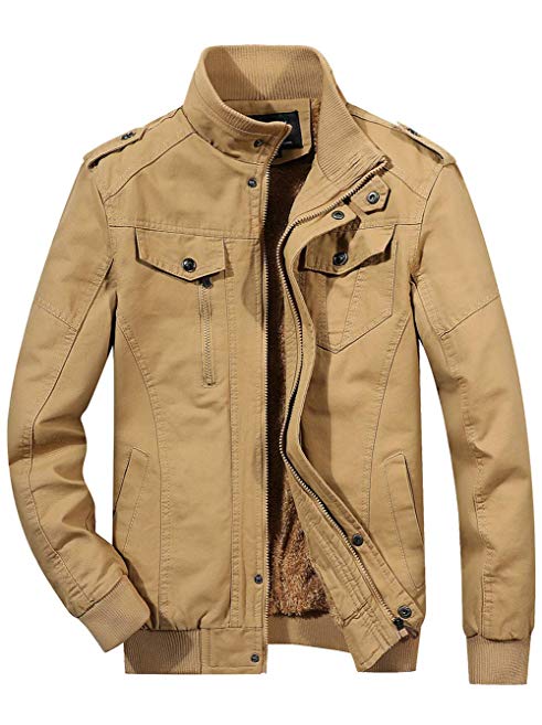 SEFON Mens Casual Stand Collar Slim Zipper Coat Jacket(Khaki,US M/AsianM)