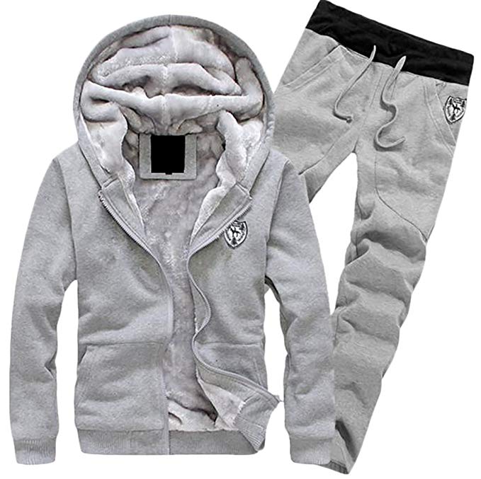 Papijam Men's Fleece Lined Hooded Jacket Thicken Strings Sweatsuit Set