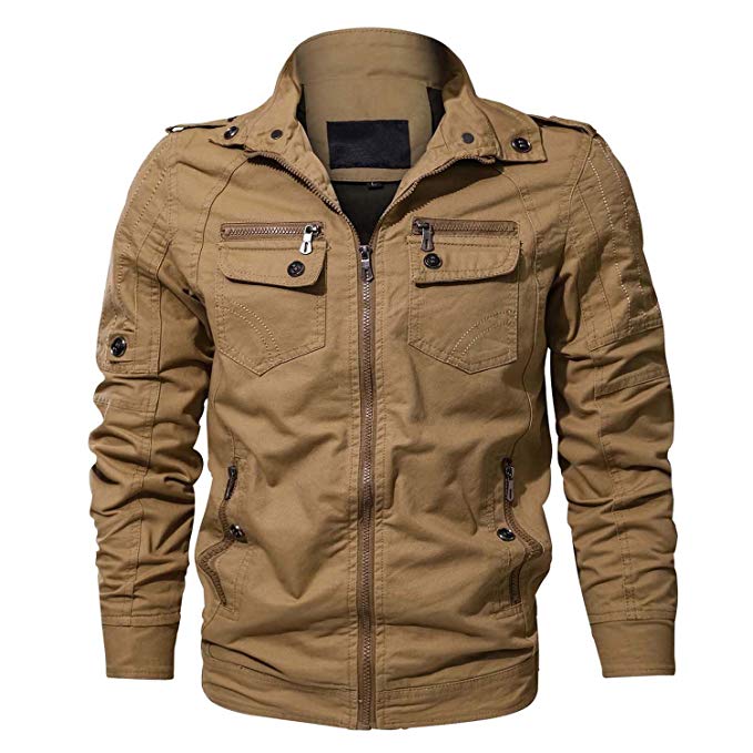 CRYSULLY Men's Fall Cotton Casual Military Bomber Jackets Outwear Windbreaker Coat Cargo Jacket