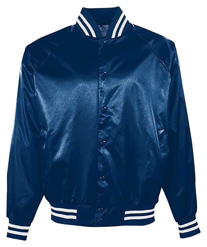 Augusta Sportswear Adult Satin Baseball Jacket with Striped Trim From