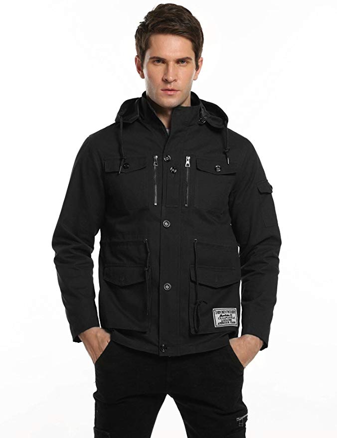 COOFANDY Men's Winter Thicken Cotton Military Windbreaker Jacket With Removable Hood