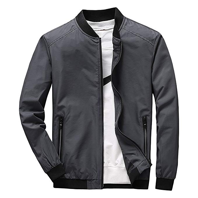 Earlish Men's Long Sleeve Slim Fit Lightweight Bike Motocycle Cotton Bomber Jacket