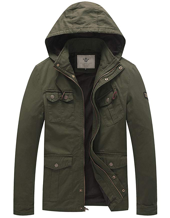 WenVen Men's Hooded Cotton Military Jackets