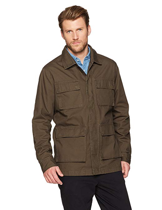 Wood Paper Company Men's Long Sleeve Rugged Cotton Cargo Pocket Zip-Up Field Jacket