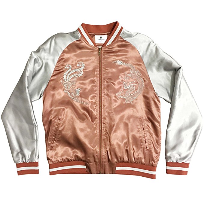 Standard Issue Embroidered Phoenix Dragon Souvenir Jacket - Rose/Silver