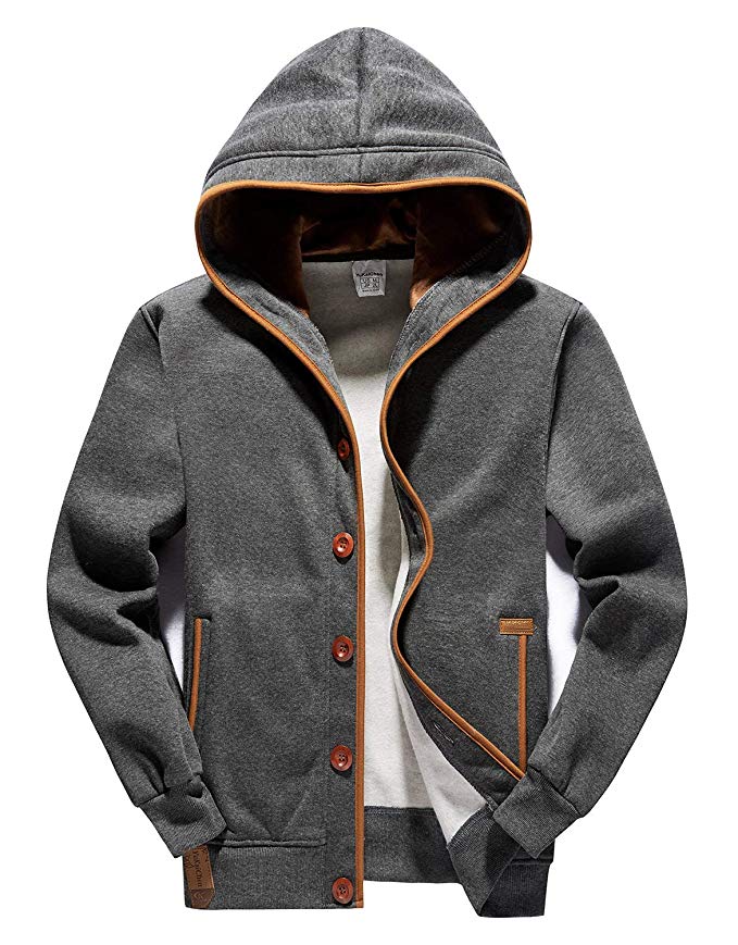 QPNGRP Mens Hoodies Fleece Button Sweatshirts Jacket