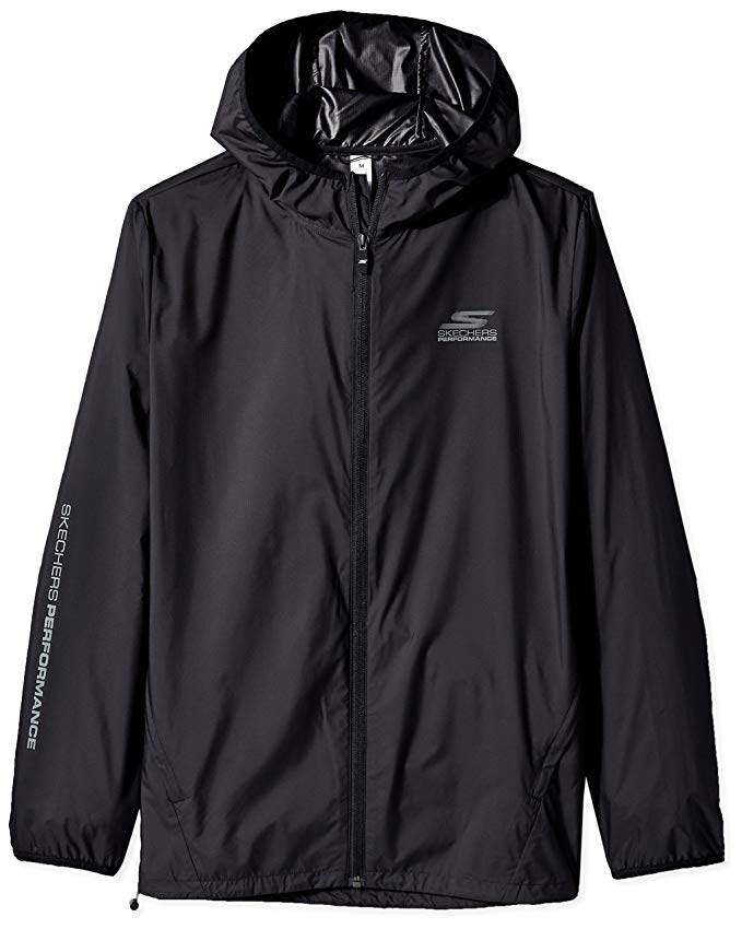 Skechers Men's Go Run Full Zip Lightweight Packable Windbreaker, Black, 2XL