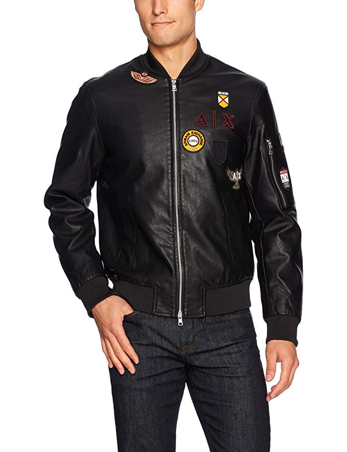 A|X Armani Exchange Men's Patchwork Vintage Inspired Bomber