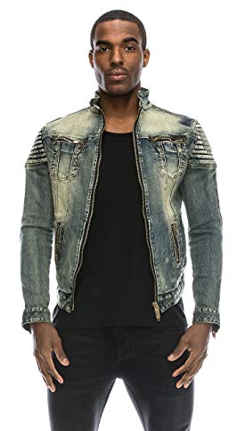 Angel Cola Men's Biker Slim Fitted Distressed Washed Denim Jacket