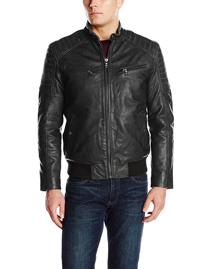 Emanuel by Emanuel Ungaro Men's Rugged Lamb-Leather Moto Jacket