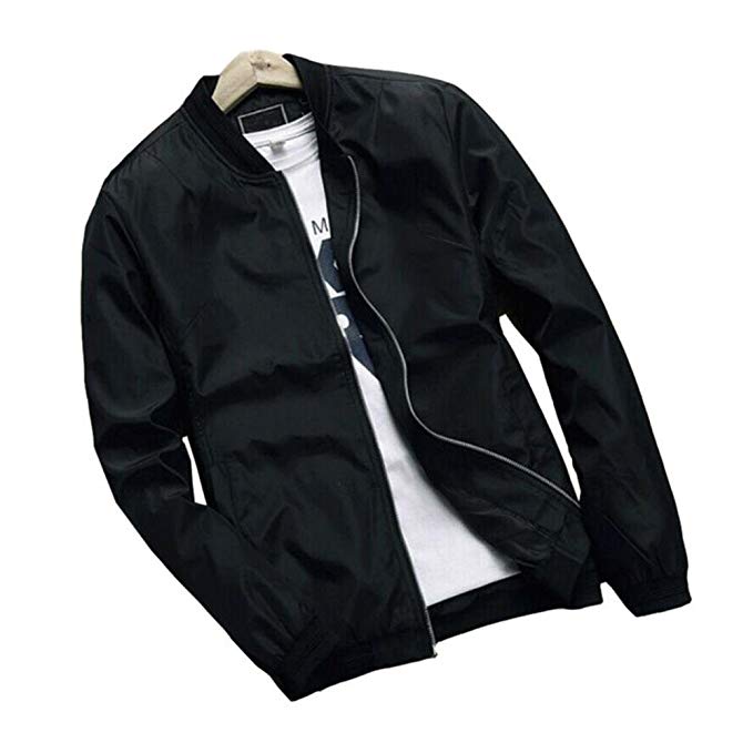 Hzcx Fashion Men's Classic Soild Color Thin Light Weight Flight Bomber Jacket