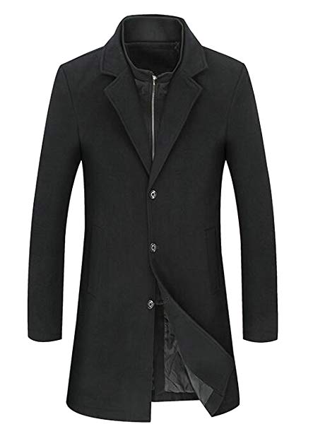 BLTR-Men Wool French Coat Slim Long Jacket Single Breasted Overcoat