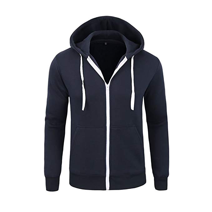 LovingIn Mens Slim Fit Long Sleeve Lightweight Zip-up Hoodie With Kanga Pocket