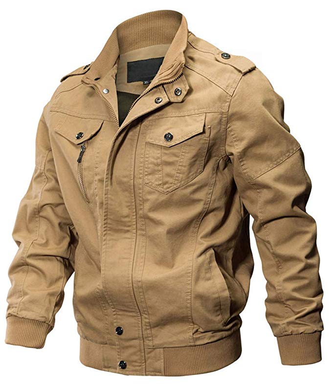 Percy Perry Men's Casual Stand Collar Cotton Military Jacket Windbreaker Coat