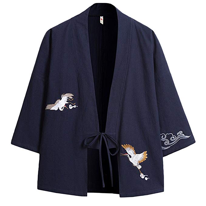 INVACHI Fashion Men's Cotton Blends Linen Cloak Open Front Cardigan Kimono Jackets