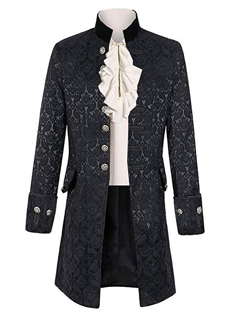 Beotyshow Mens Gothic Tailcoat Jacket Black Steampunk VTG Victorian Halloween Classical Coat