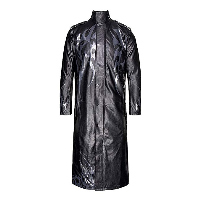 Spiral Mens - Wolf Chi - Gothic Trench Coat PU-Leather with Full Zip