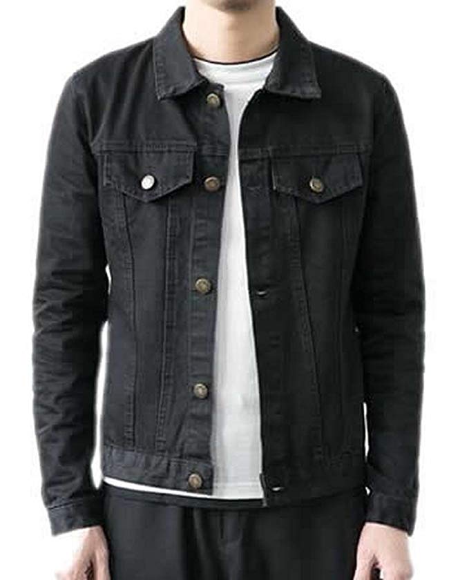 KXP Men's Casual Button Front Relaxed Denim Trucker Jacket Black M