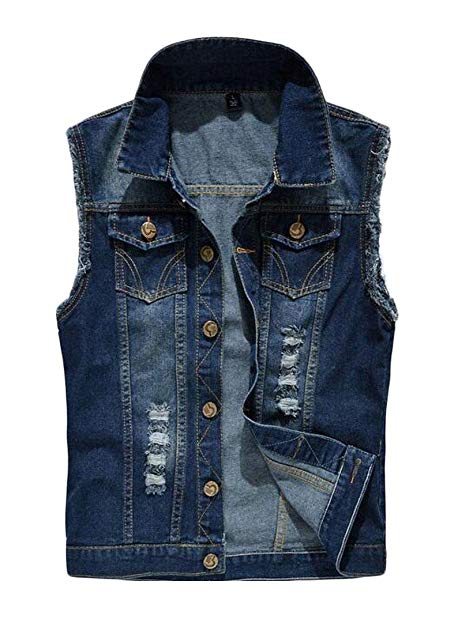 UUYUK-Men Plus Size Sleeveless Lapel Denim Vest Jacket