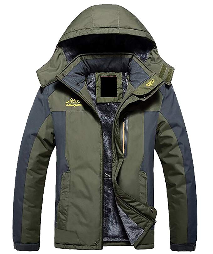 Fulok Mens Winter Plus Size Fleece-Lined Hooded Outdoors Jacket Coats