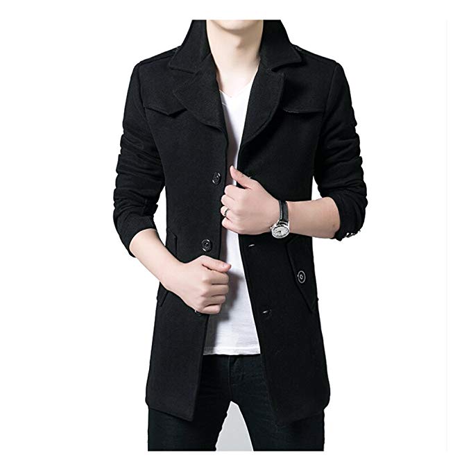 DeLamode Men's Long Style Button Autumn Winter Woolen Jacket Business OverCoat