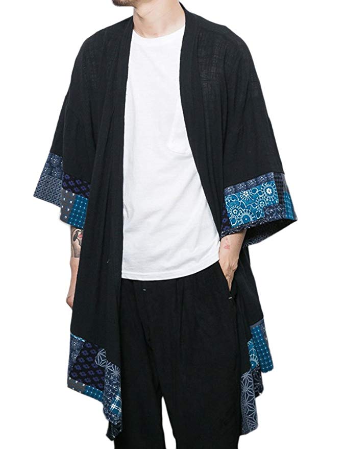 Idopy Men`s Vintage Cotton Linen Cloak Poncho Cape Coat Cardigan