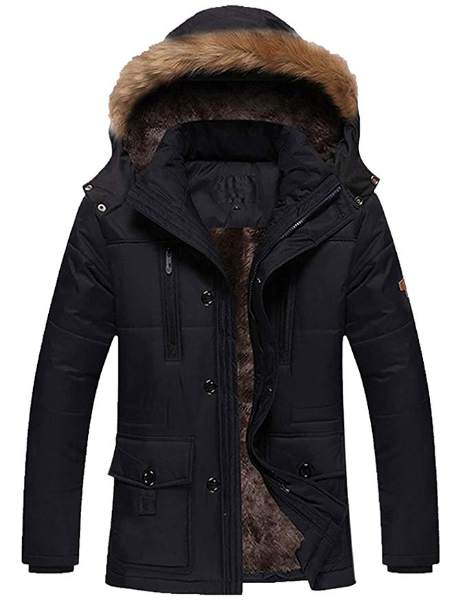 Yeokou Men's Thick Cotton Padded Jacket Sherpa Lined Windbreak Winter Parka Coat